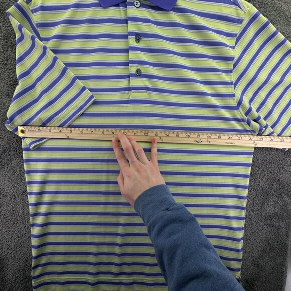 Footjoy Men Striped Purple Green Polo Shirt Medium Stretch Golf Adult S/S - Picture 5 of 15